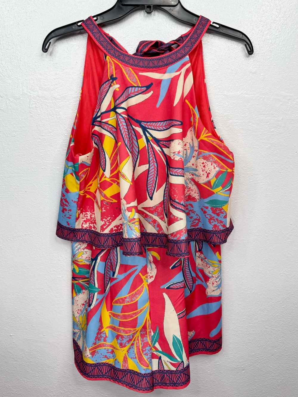 Flying Tomato Romper Size M Multicolor Tropical Floral Halter Semi Open Back